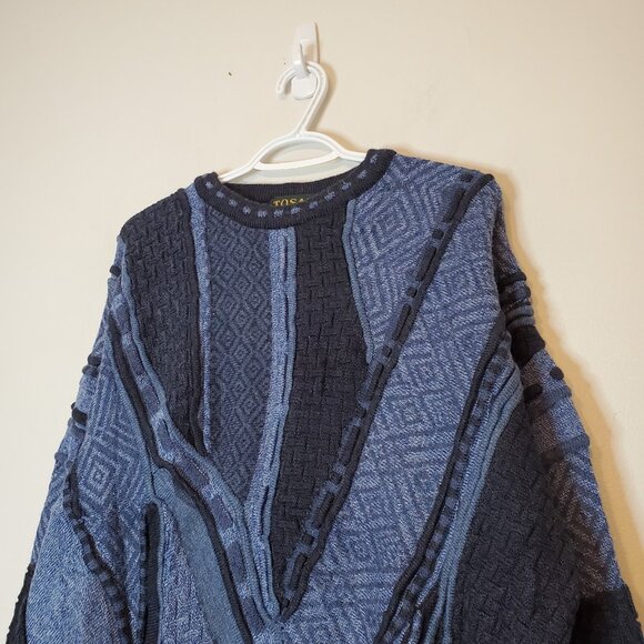 Vintage 90s Tosani 3D Knit Sweater Blue Size XL - Picture 3 of 4